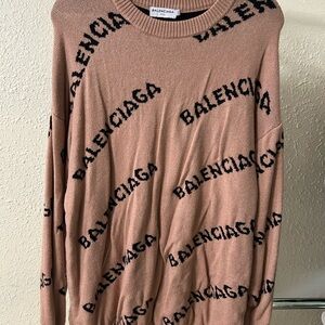 Balenciaga Men’s Logo Crewneck Sweater in Dusty Rose and Black